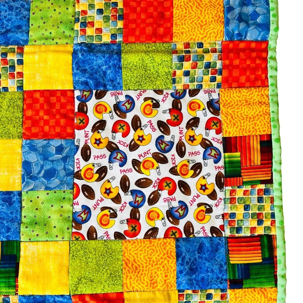 Handmade Patchwork Baby Quilt Dinosaurs Dogs Baseball Frog Blanket Novelty Print